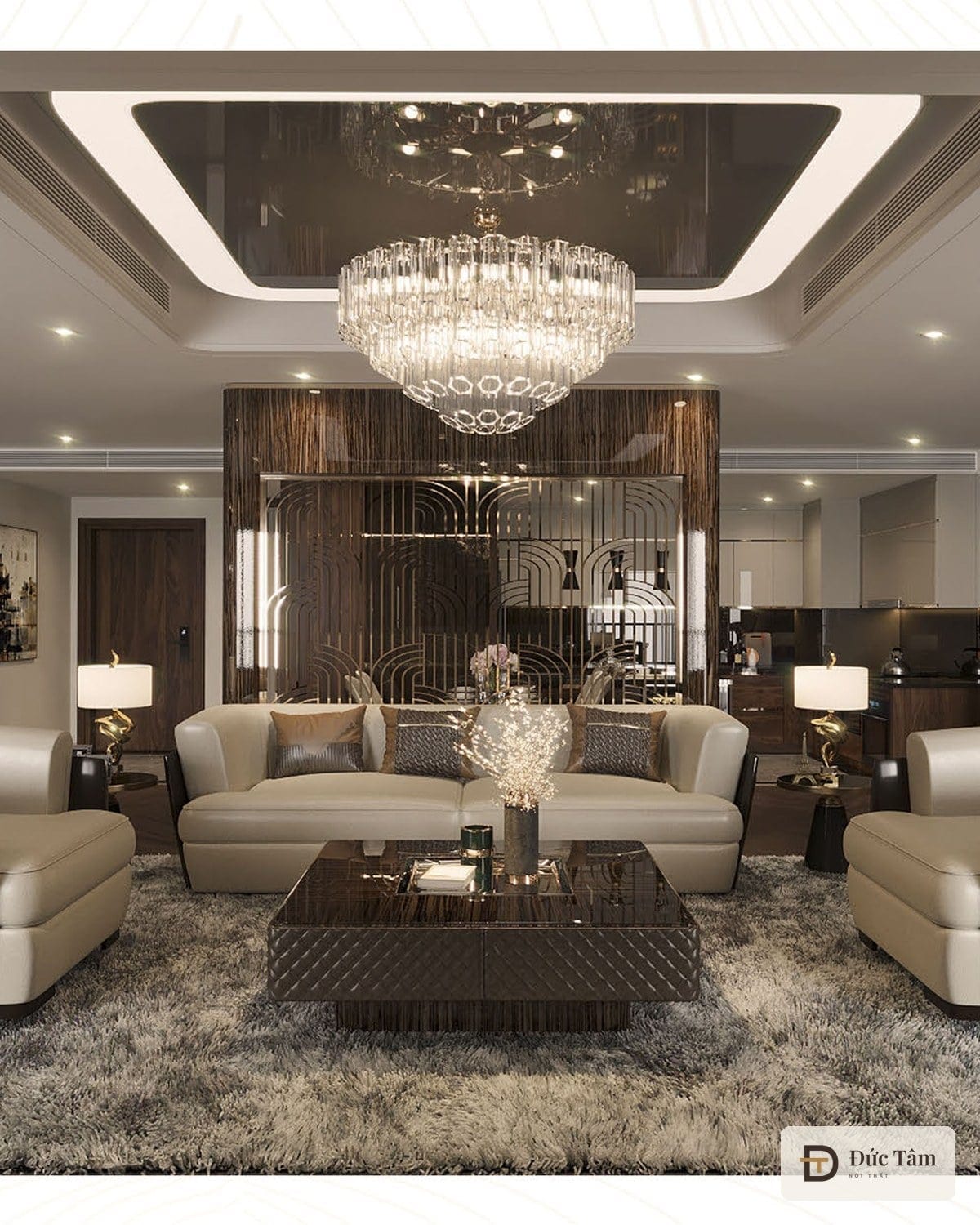 Phòng khách căn hộ cao cấp, phối cảnh thiết kế