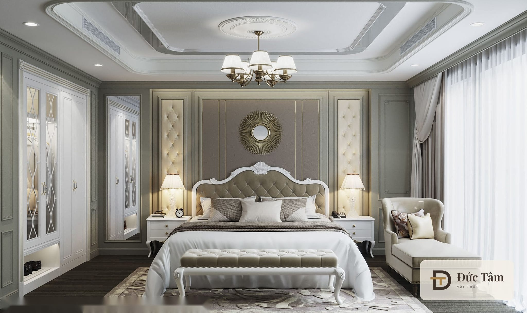 Giường và bàn trang điểm phòng ngủ VIP, phối cảnh thiết kế